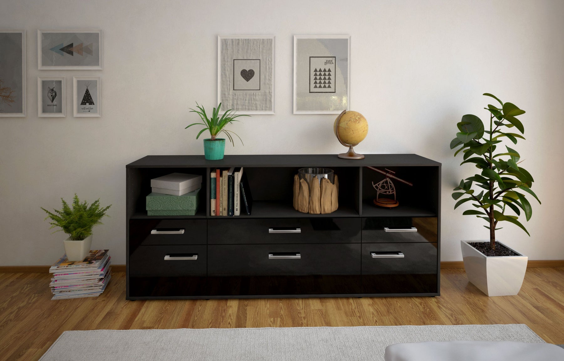 Sideboard Estella, Schwarz Studio (180x79x35cm) - Dekati GmbH