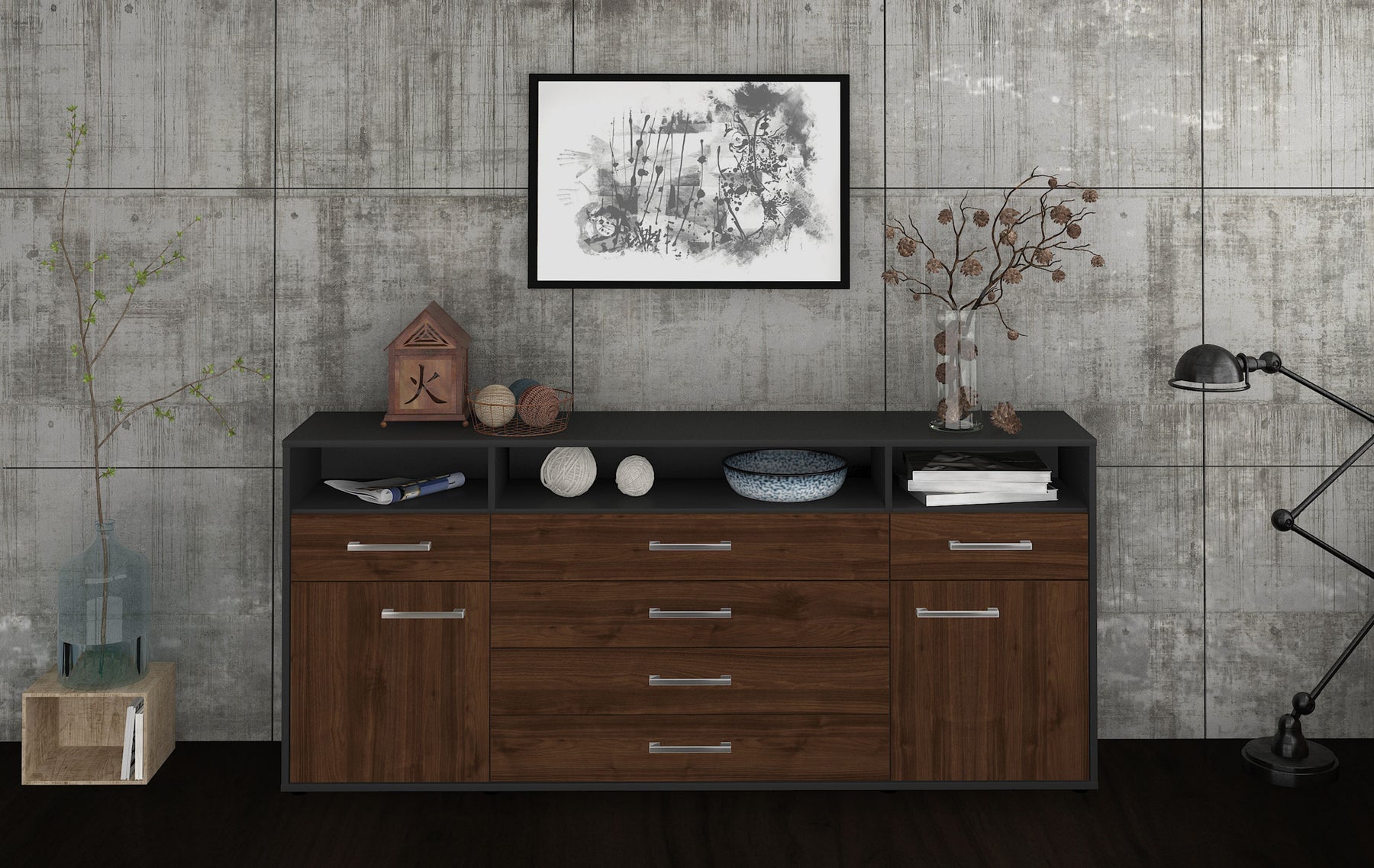 Sideboard Evelina, Walnuss Studio (180x79x35cm) - Dekati GmbH