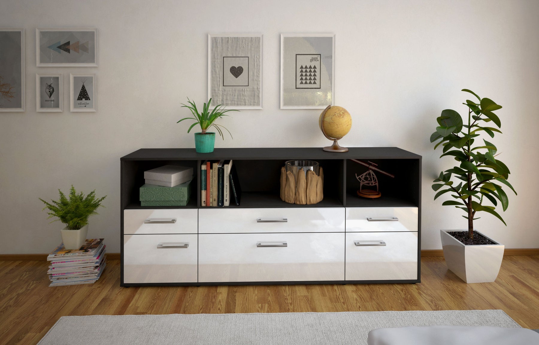 Sideboard Evelina, Weiß Studio (180x79x35cm) - Dekati GmbH