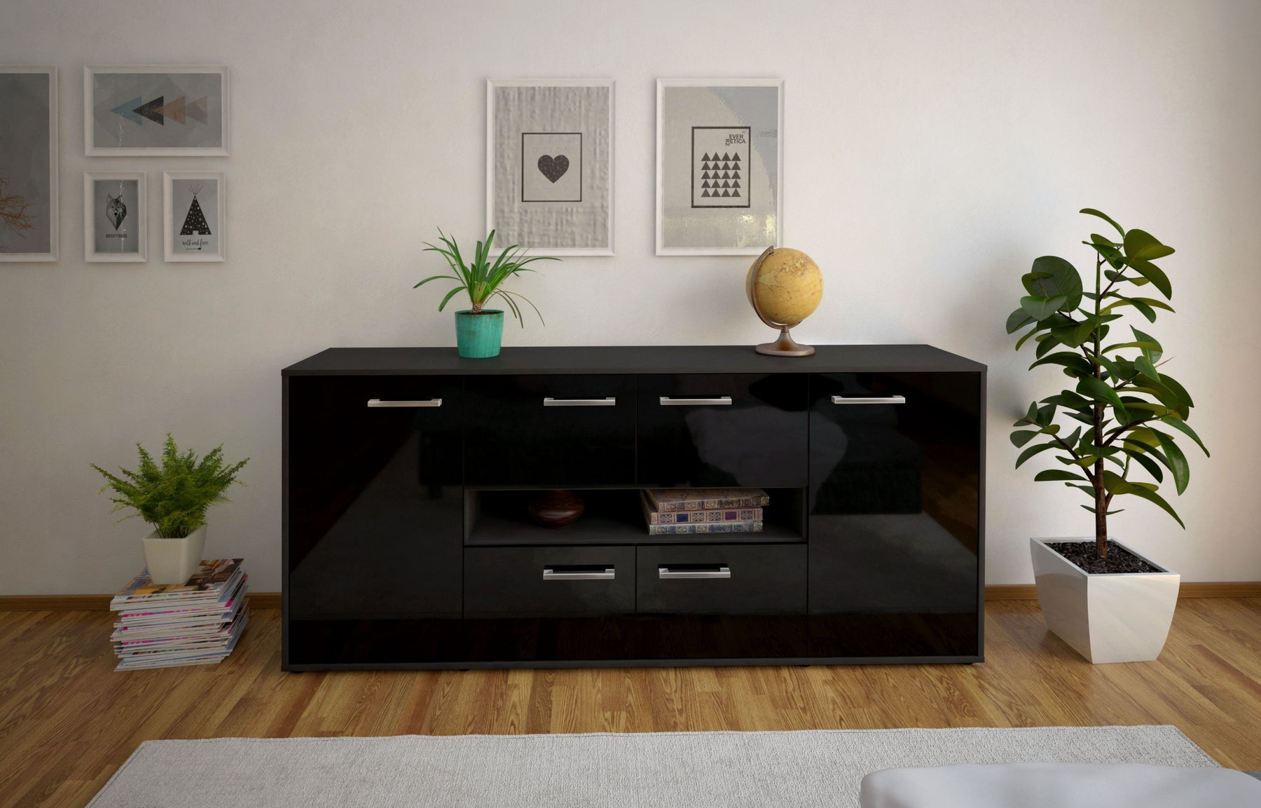 Sideboard Farina, Schwarz Studio (180x79x35cm) - Dekati GmbH