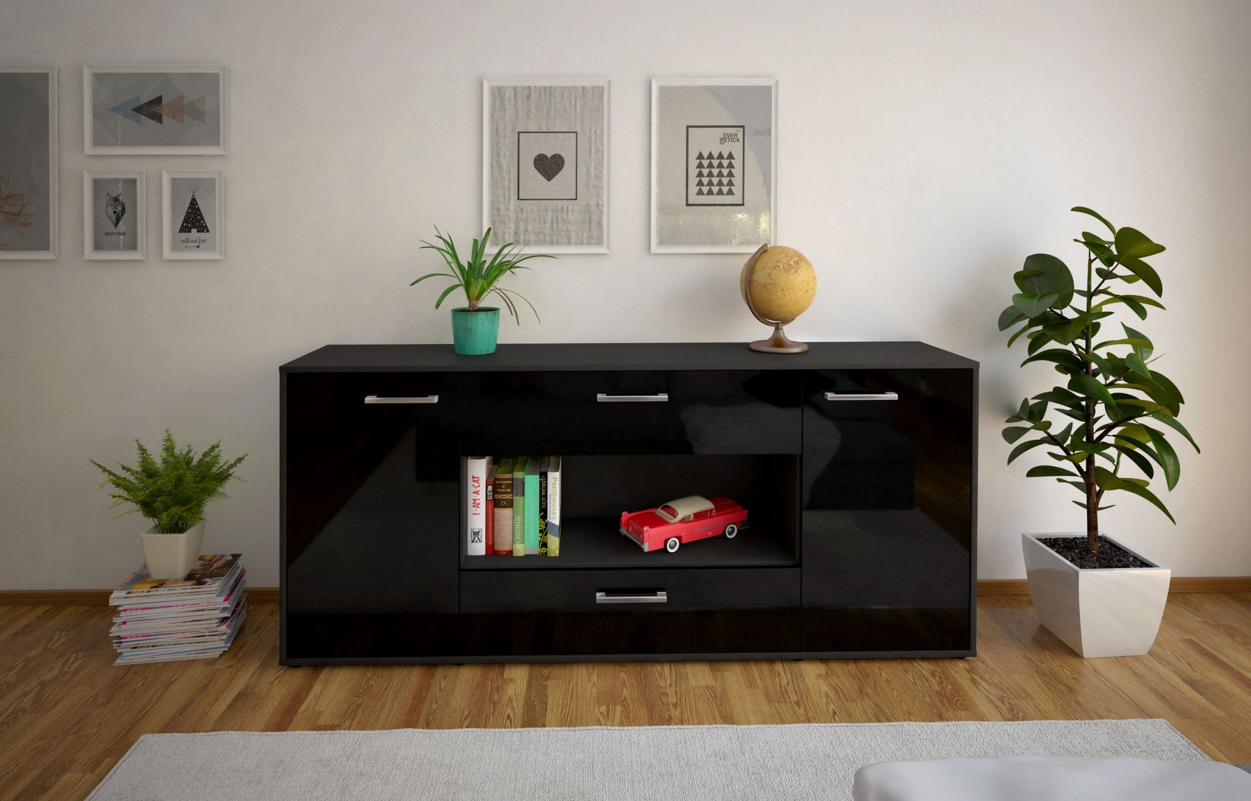 Sideboard Filomena, Schwarz Studio (180x79x35cm) - Dekati GmbH