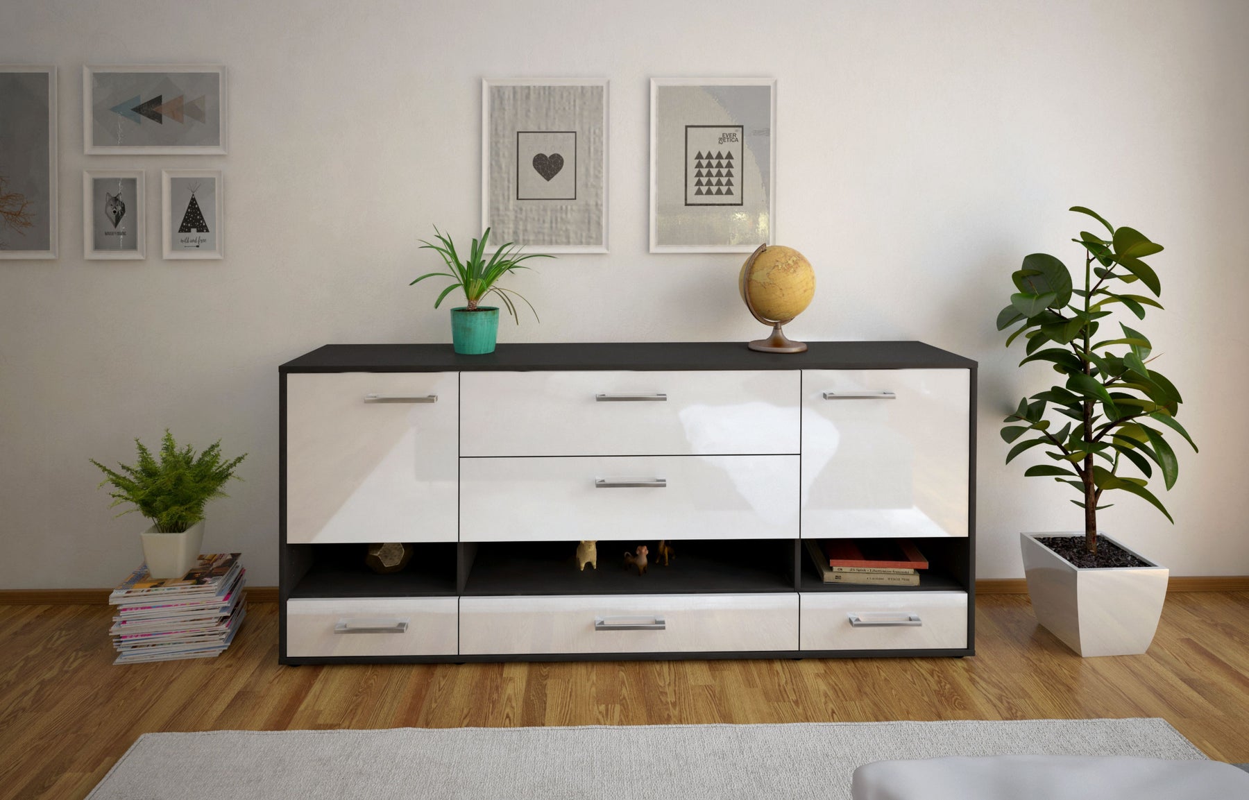 Sideboard Florentina, Weiß Studio (180x79x35cm) - Dekati GmbH