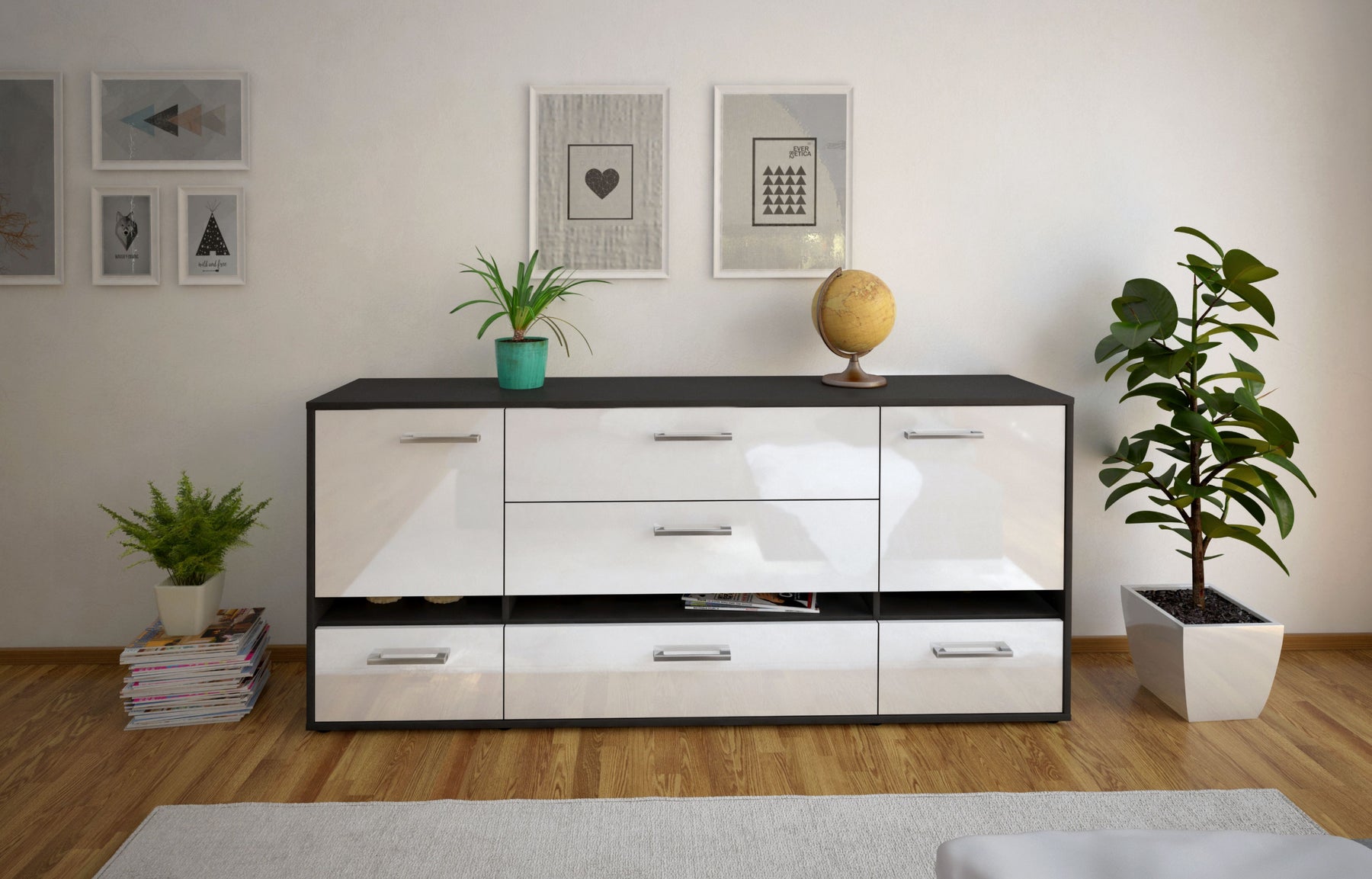 Sideboard Floriana, Weiß Studio (180x79x35cm) - Dekati GmbH