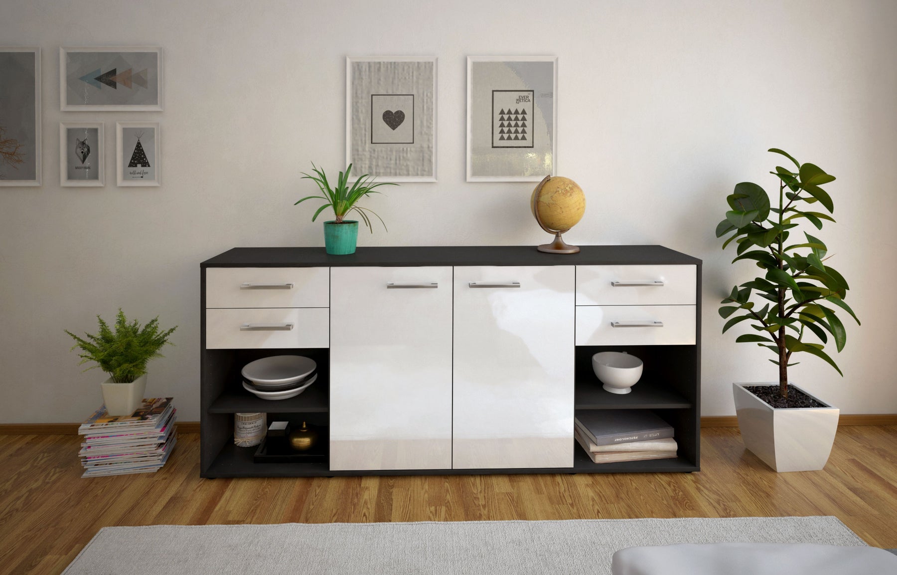 Sideboard Franka, Weiß Studio (180x79x35cm) - Dekati GmbH