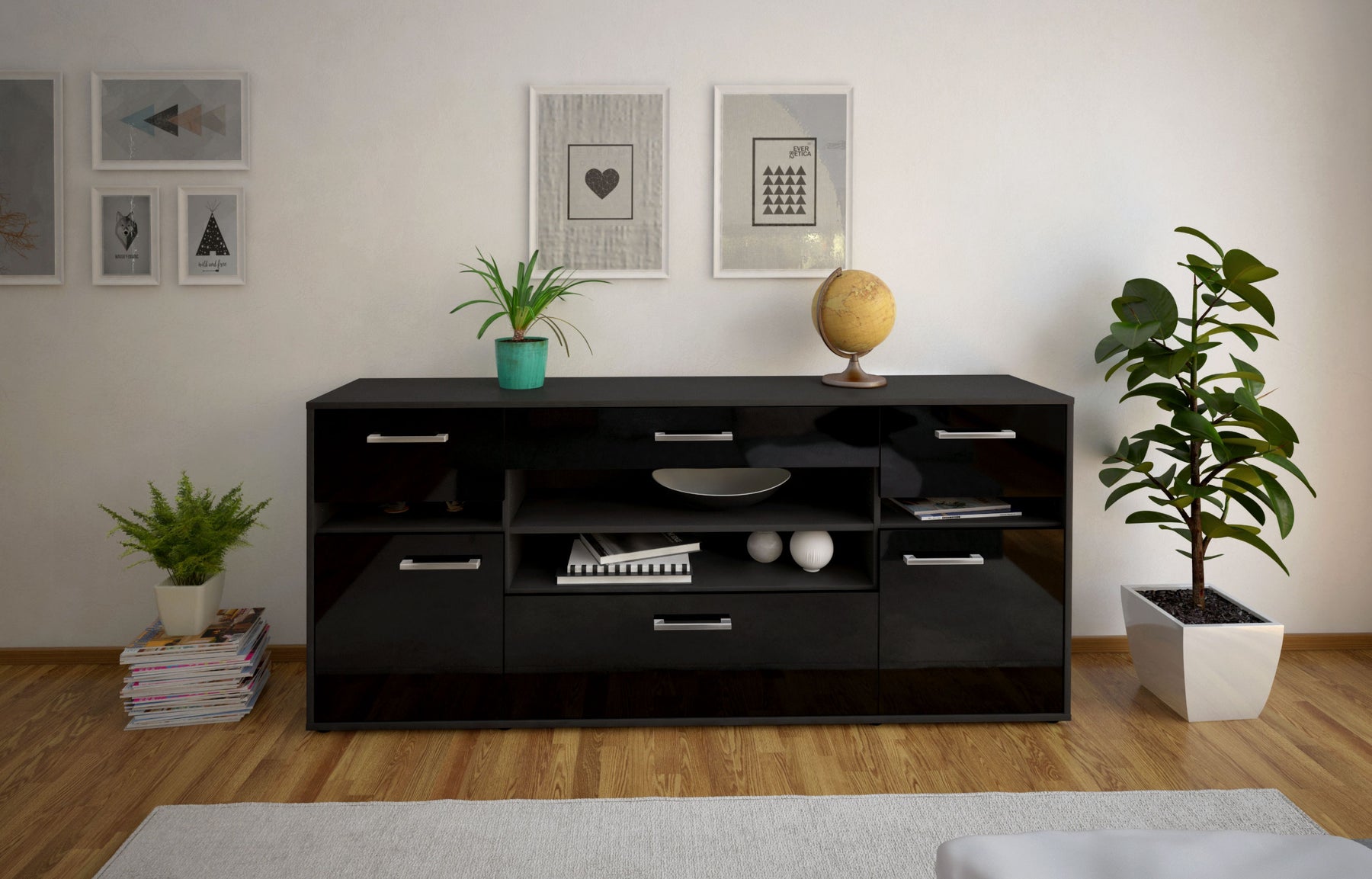 Sideboard Gina, Schwarz Studio (180x79x35cm) - Dekati GmbH