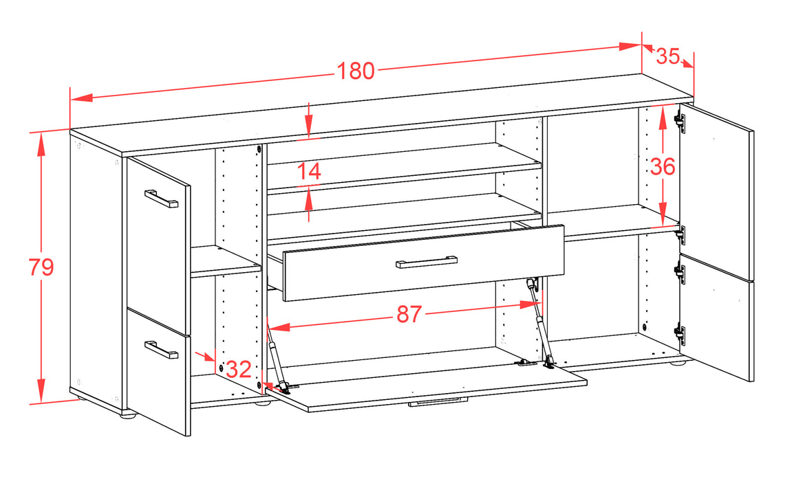 Sideboard Eluana, Rost Maß (180x79x35cm) - Dekati GmbH