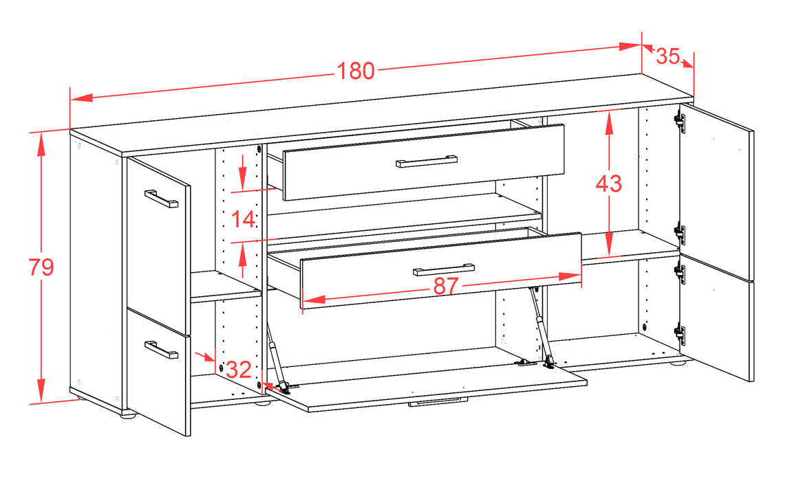 Sideboard Elvira, Rost Maß (180x79x35cm) - Dekati GmbH