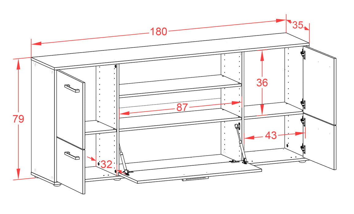 Sideboard Emanuela, Beton Maß (180x79x35cm) - Dekati GmbH