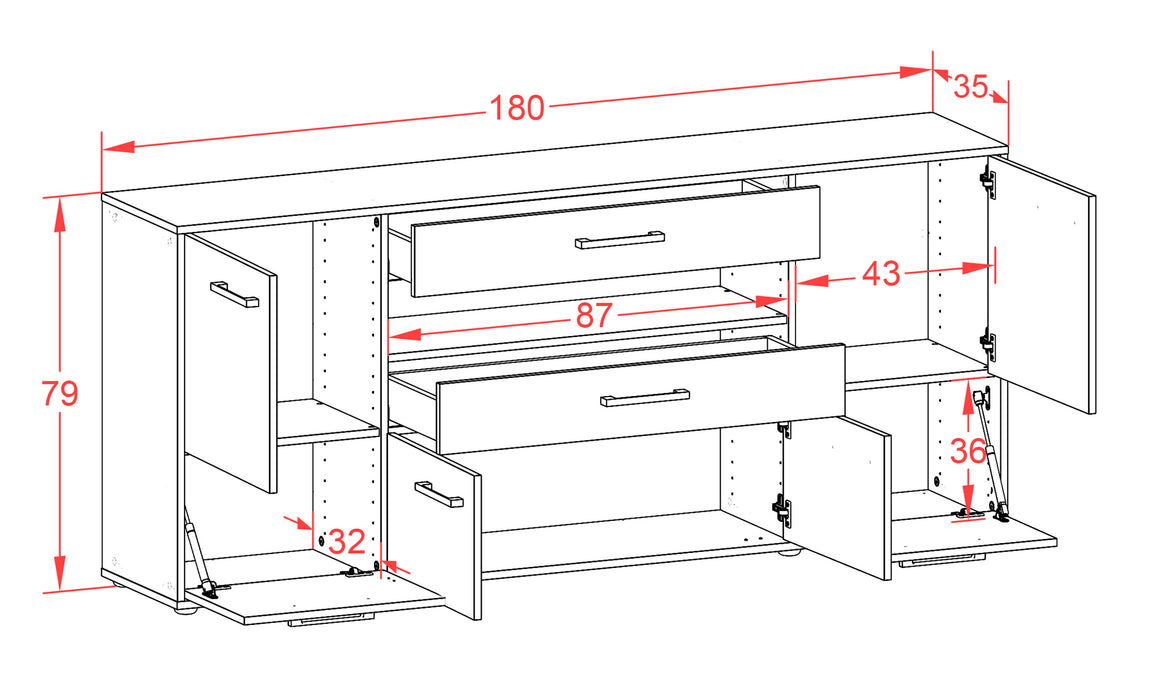 Sideboard Emely, Rost Maß (180x79x35cm) - Dekati GmbH