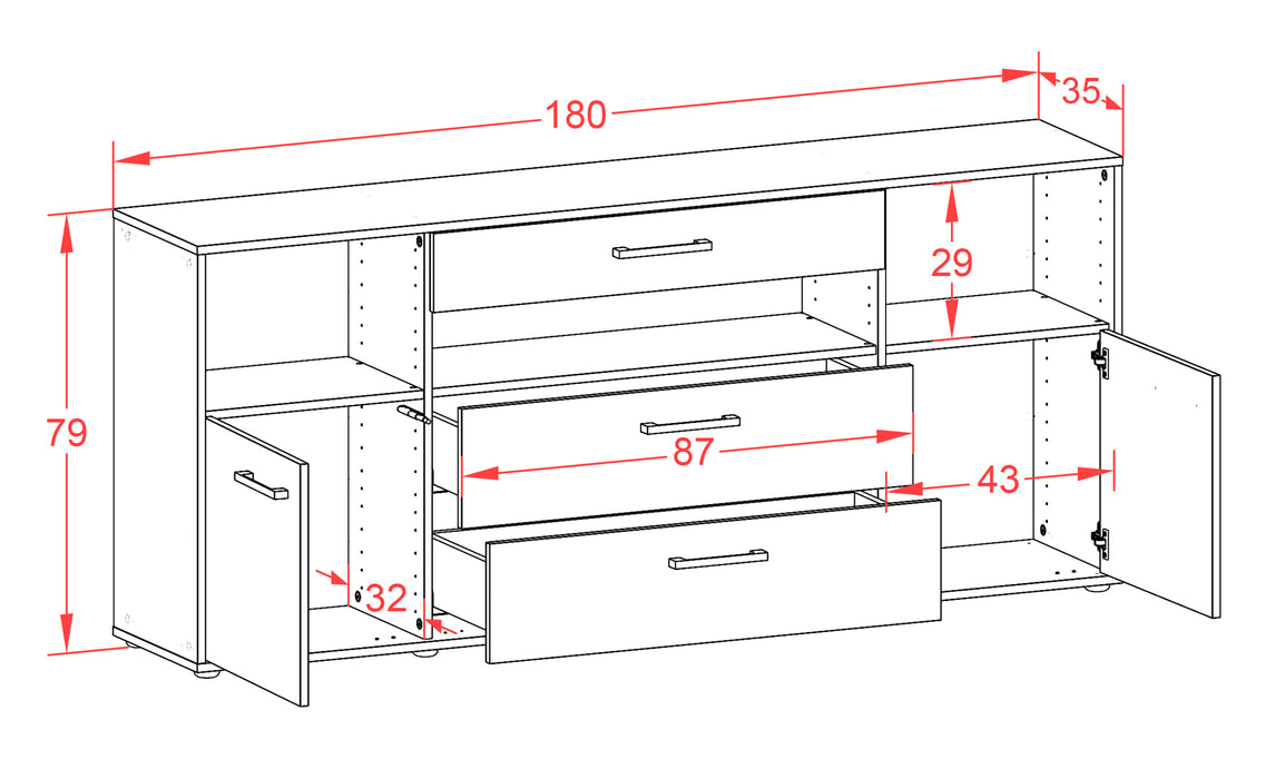 Sideboard Enza, Rost Maß (180x79x35cm) - Dekati GmbH