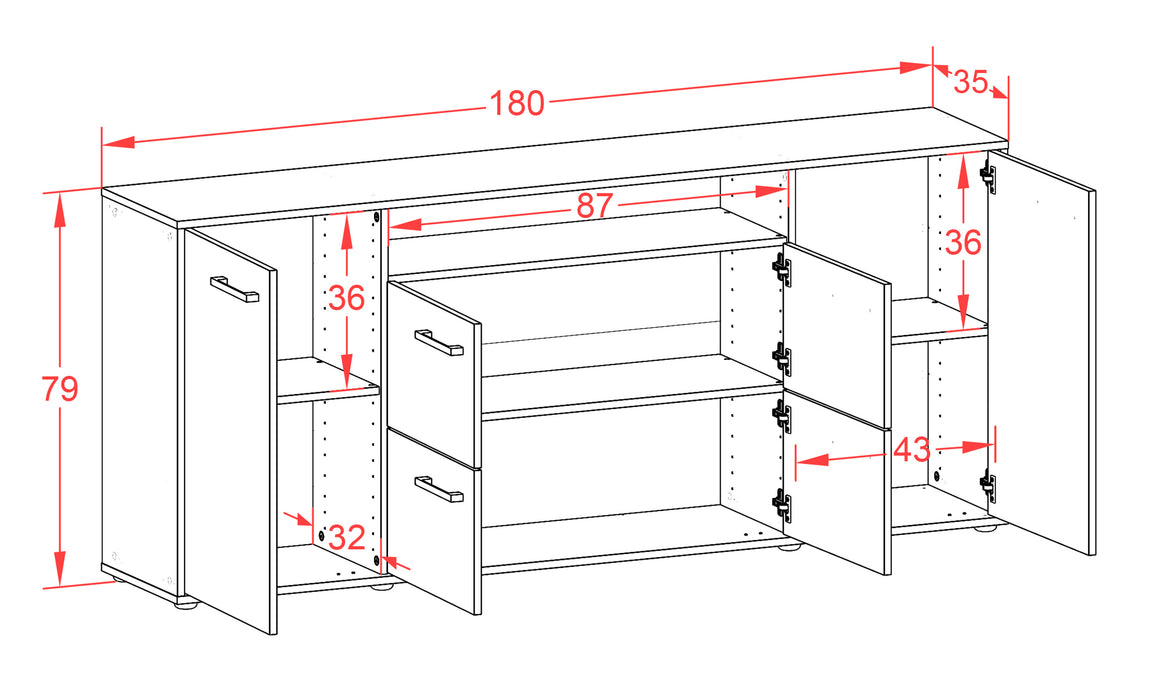 Sideboard Ephenia, Rost Maß (180x79x35cm) - Dekati GmbH