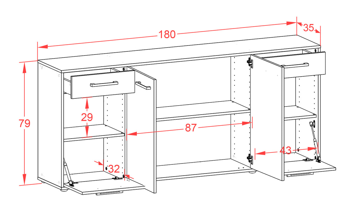 Sideboard Gabriella, Rost Maß (180x79x35cm) - Dekati GmbH