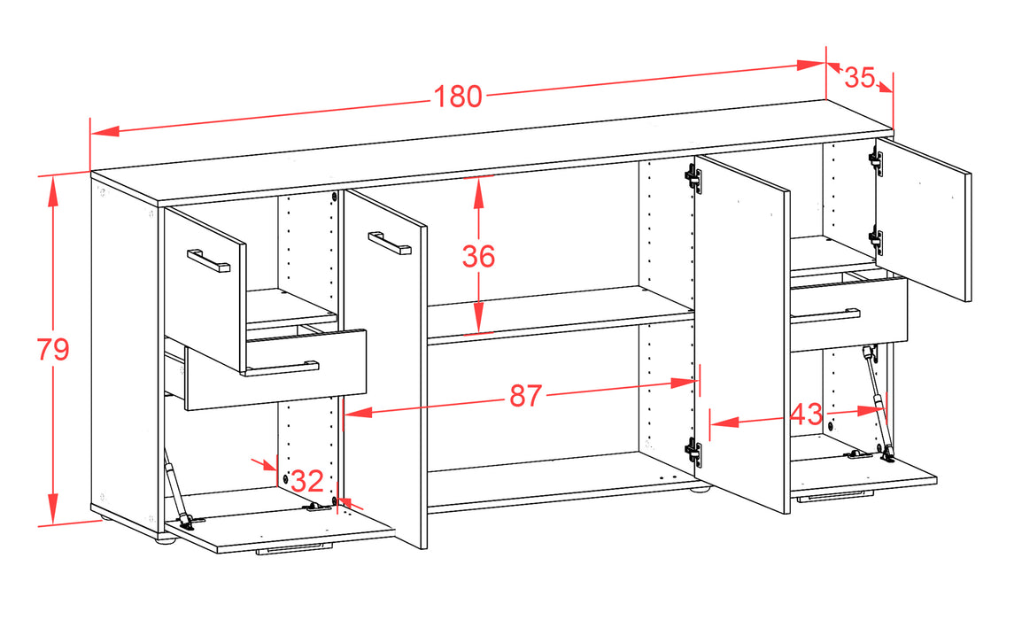 Sideboard Gemma, Rost Maß (180x79x35cm) - Dekati GmbH