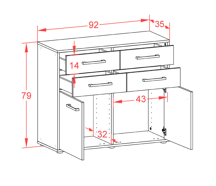 Sideboard Celia, Rost Maß ( 92x79x35cm) - Dekati GmbH