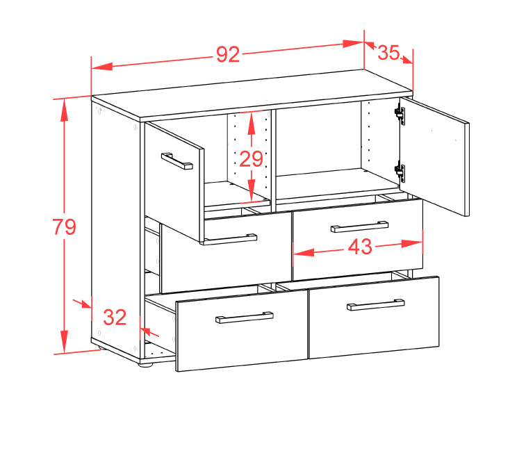 Sideboard Dana, Rost Maß ( 92x79x35cm) - Dekati GmbH