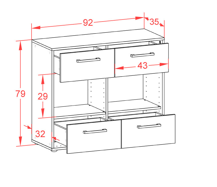 Sideboard Daniela, Rost Maß ( 92x79x35cm) - Dekati GmbH