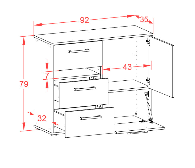 Sideboard Davina, Rost Maß ( 92x79x35cm) - Dekati GmbH