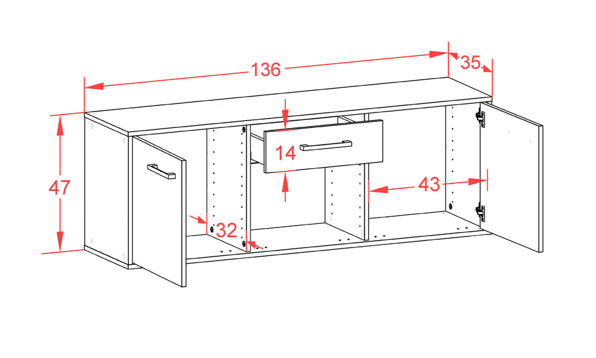 Lowboard Cleveland, Rost Maß ( 136x49x35cm) - Dekati GmbH