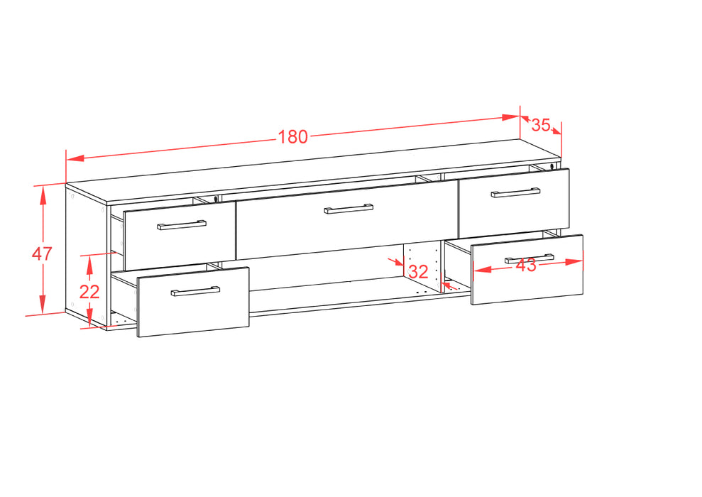 Lowboard Lincoln, Rost Maß (180x49x35cm) - Dekati GmbH