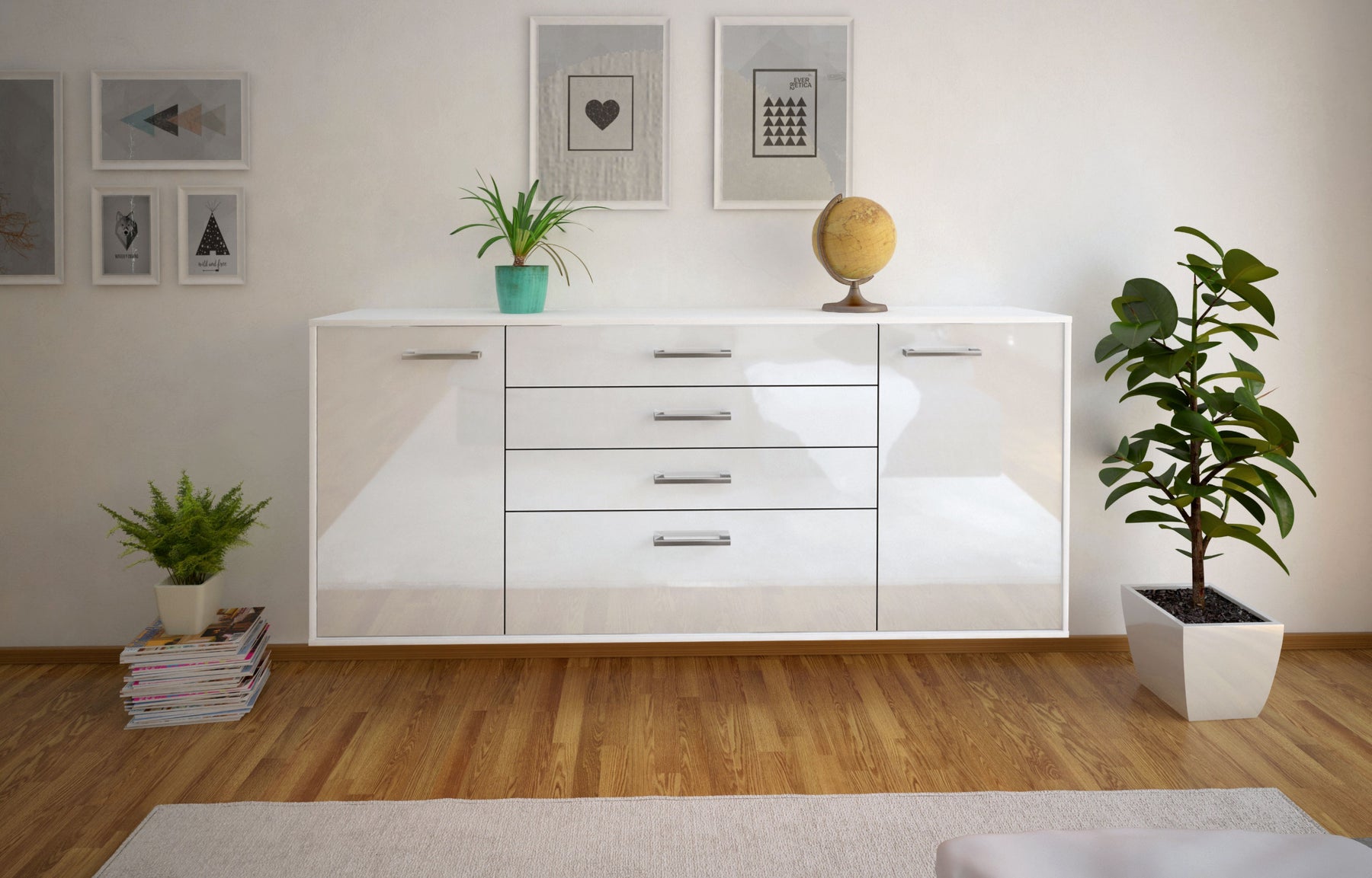 Sideboard Alexandria, Weiß Studio (180x79x35cm) - Dekati GmbH