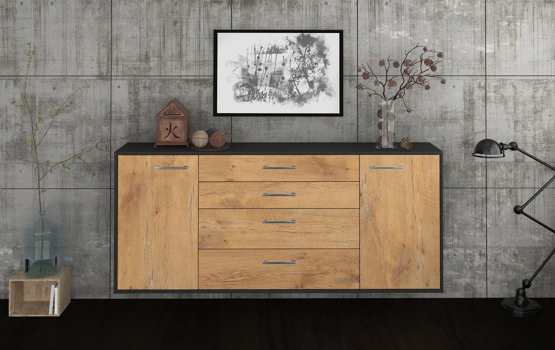 Sideboard Bridgeport, Eiche Studio (180x79x35cm) - Dekati GmbH