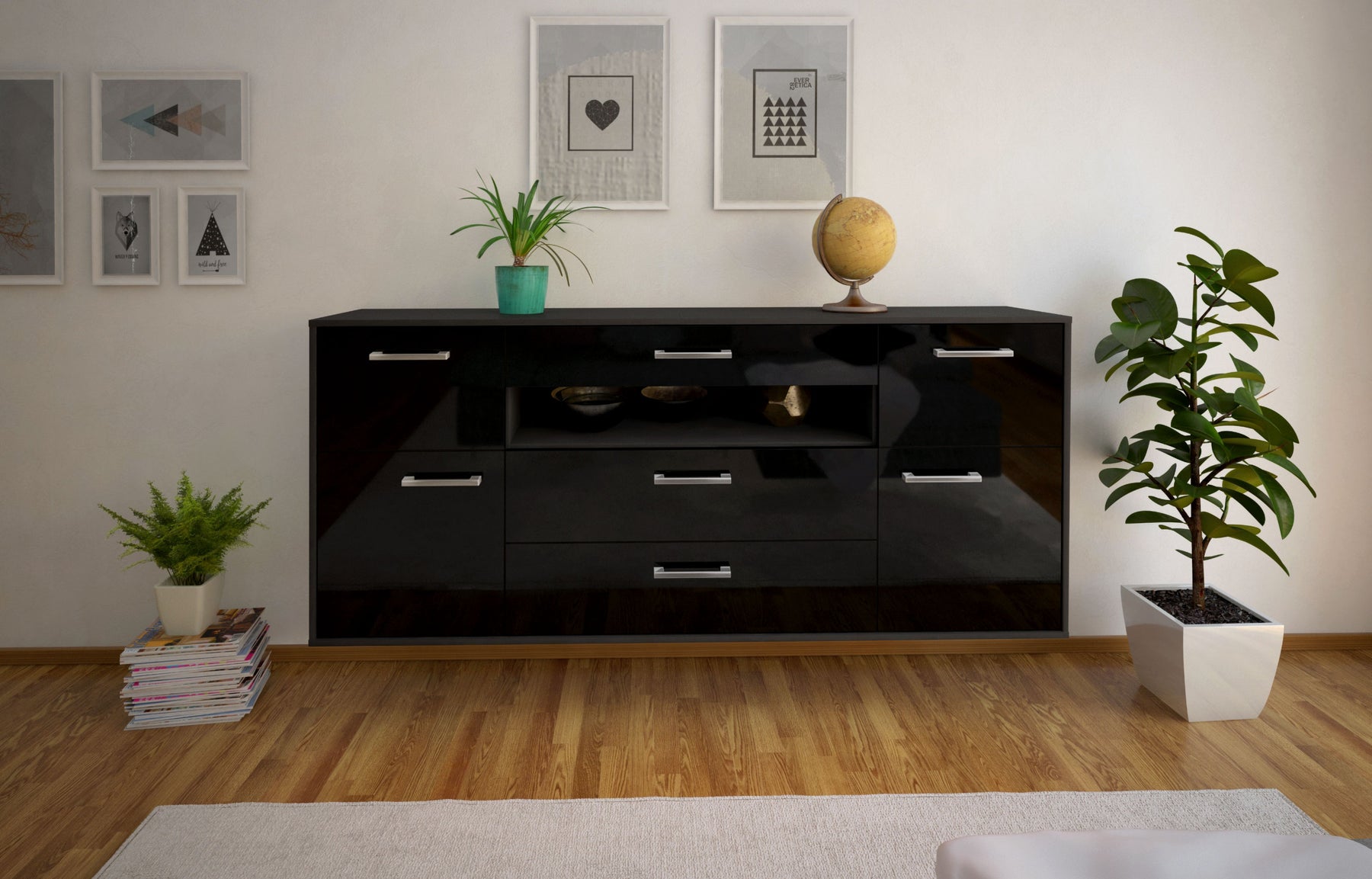 Sideboard Elizabeth, Schwarz Studio (180x79x35cm) - Dekati GmbH