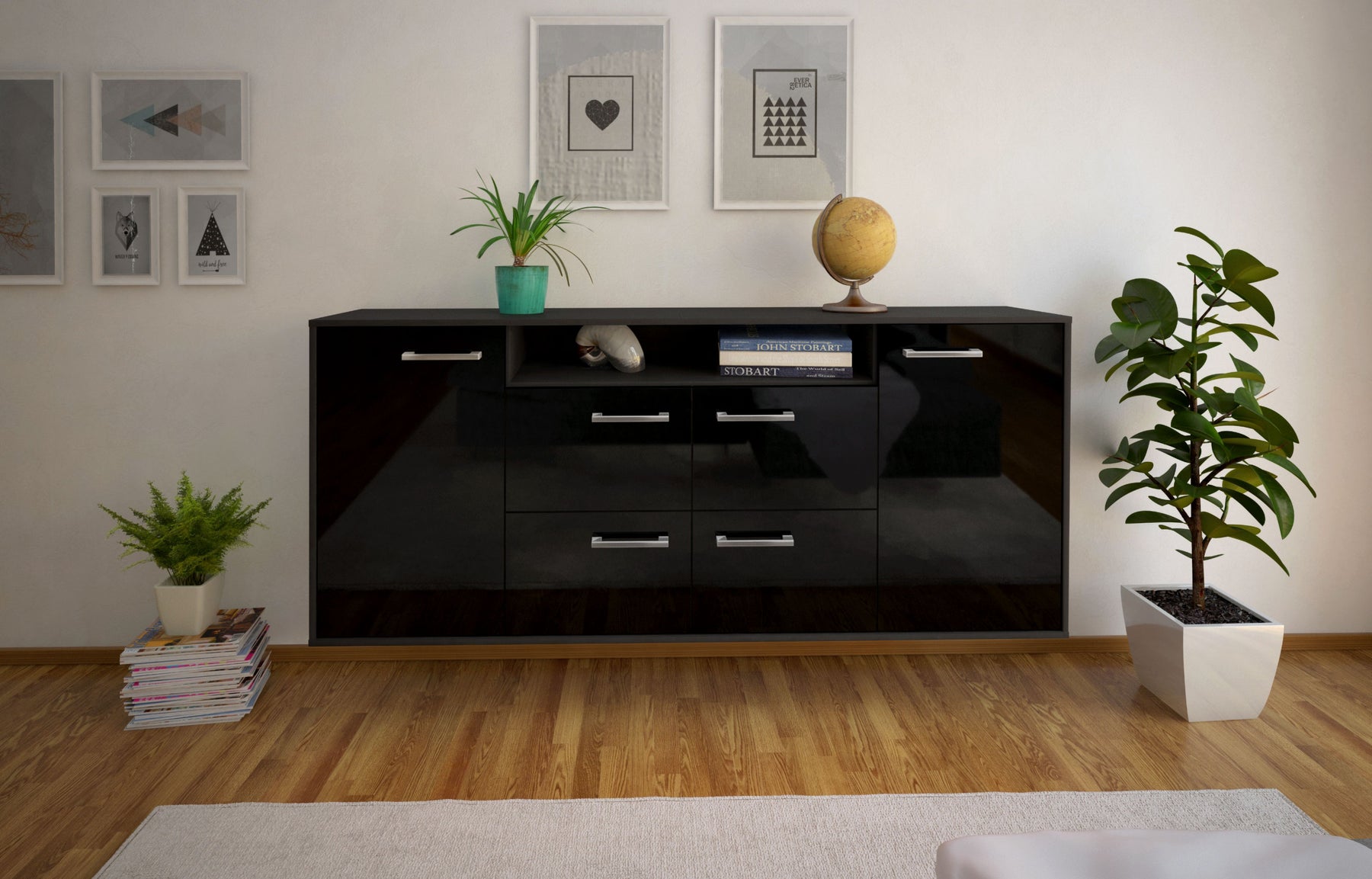 Sideboard Carrollton, Schwarz Studio (180x79x35cm) - Dekati GmbH