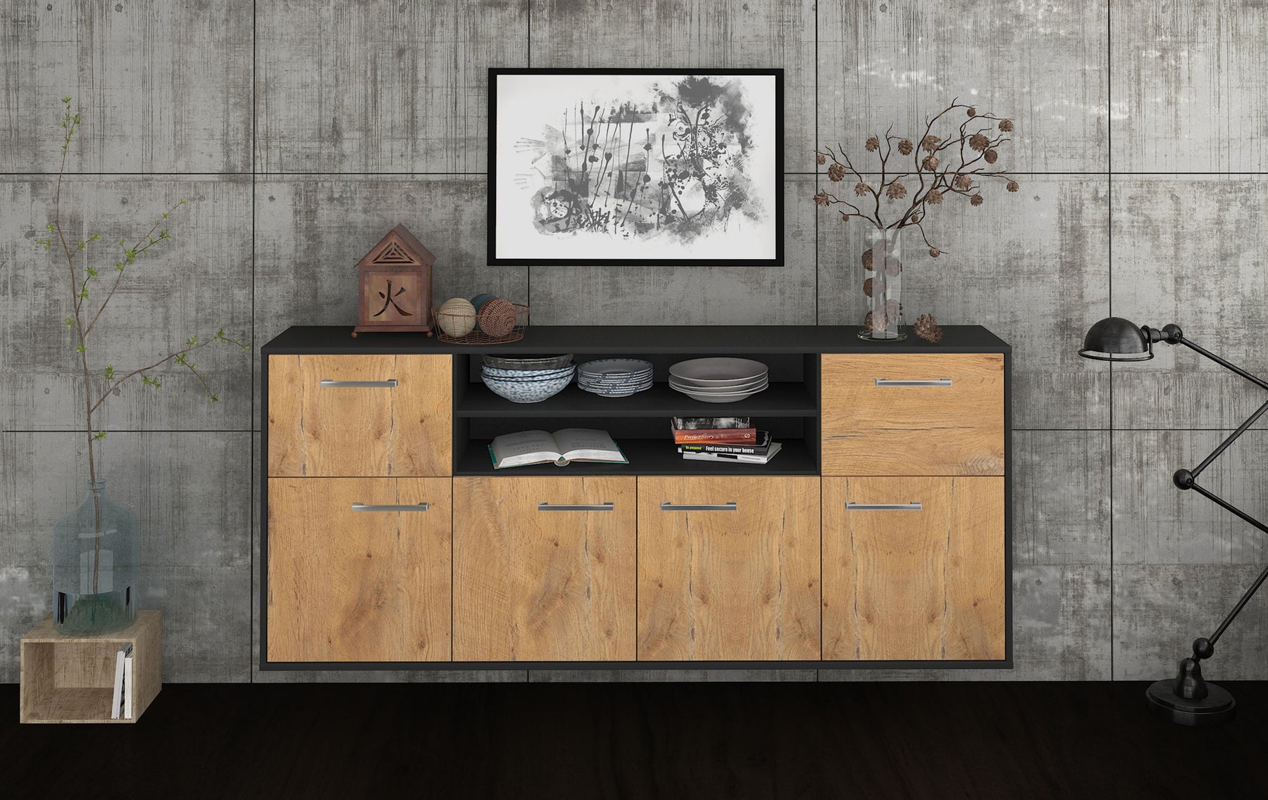 Sideboard Topeka, Eiche Studio (180x79x35cm) - Dekati GmbH