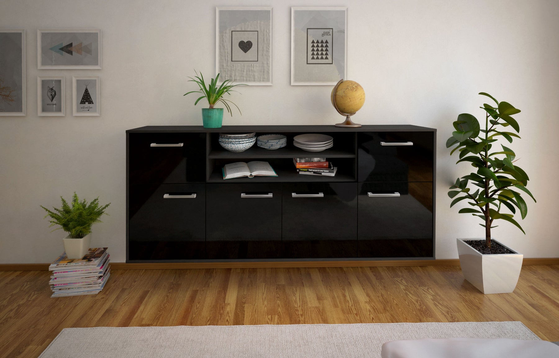 Sideboard Topeka, Schwarz Studio (180x79x35cm) - Dekati GmbH