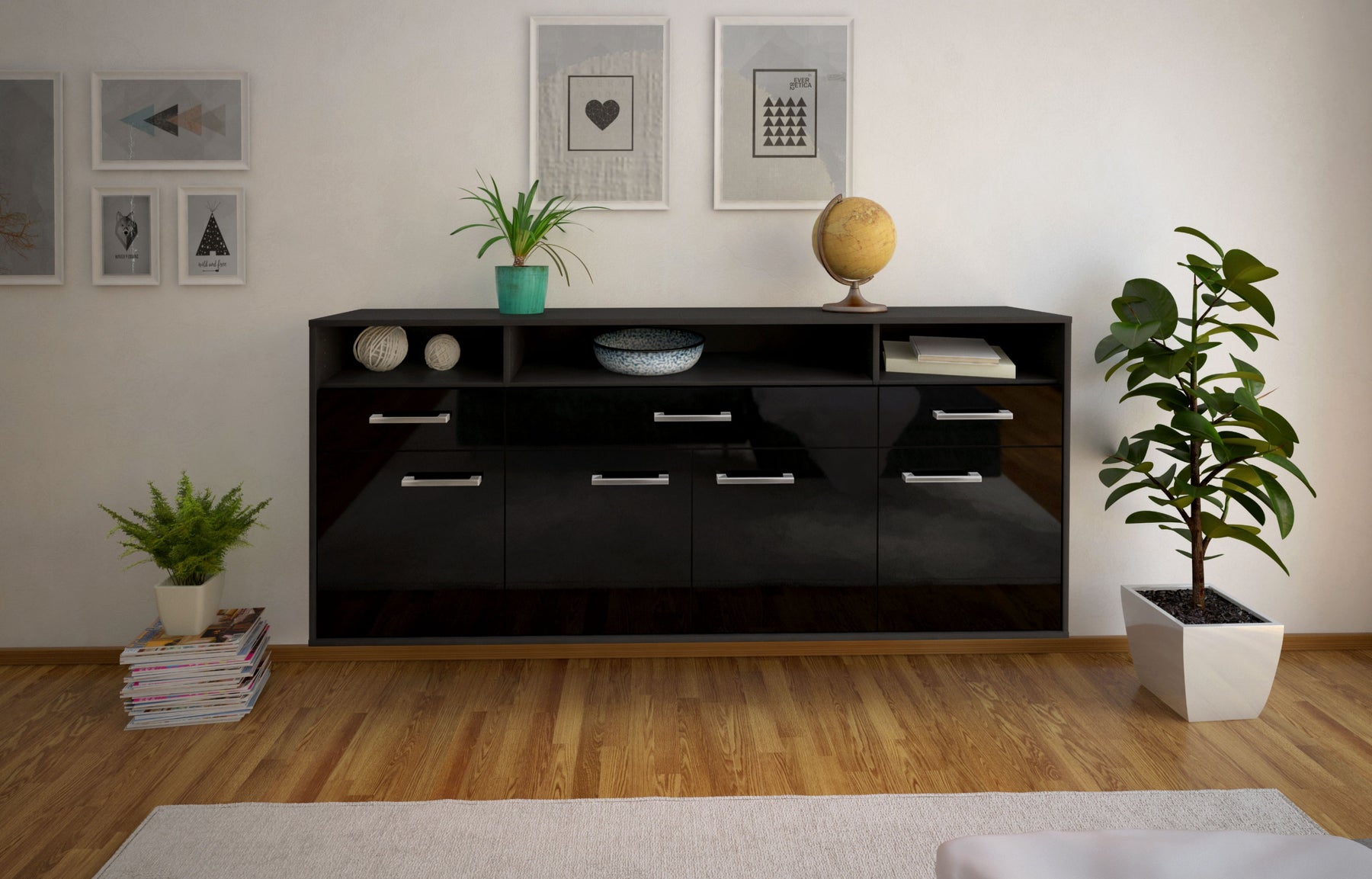 Sideboard Simi Valley, Schwarz Studio (180x79x35cm) - Dekati GmbH