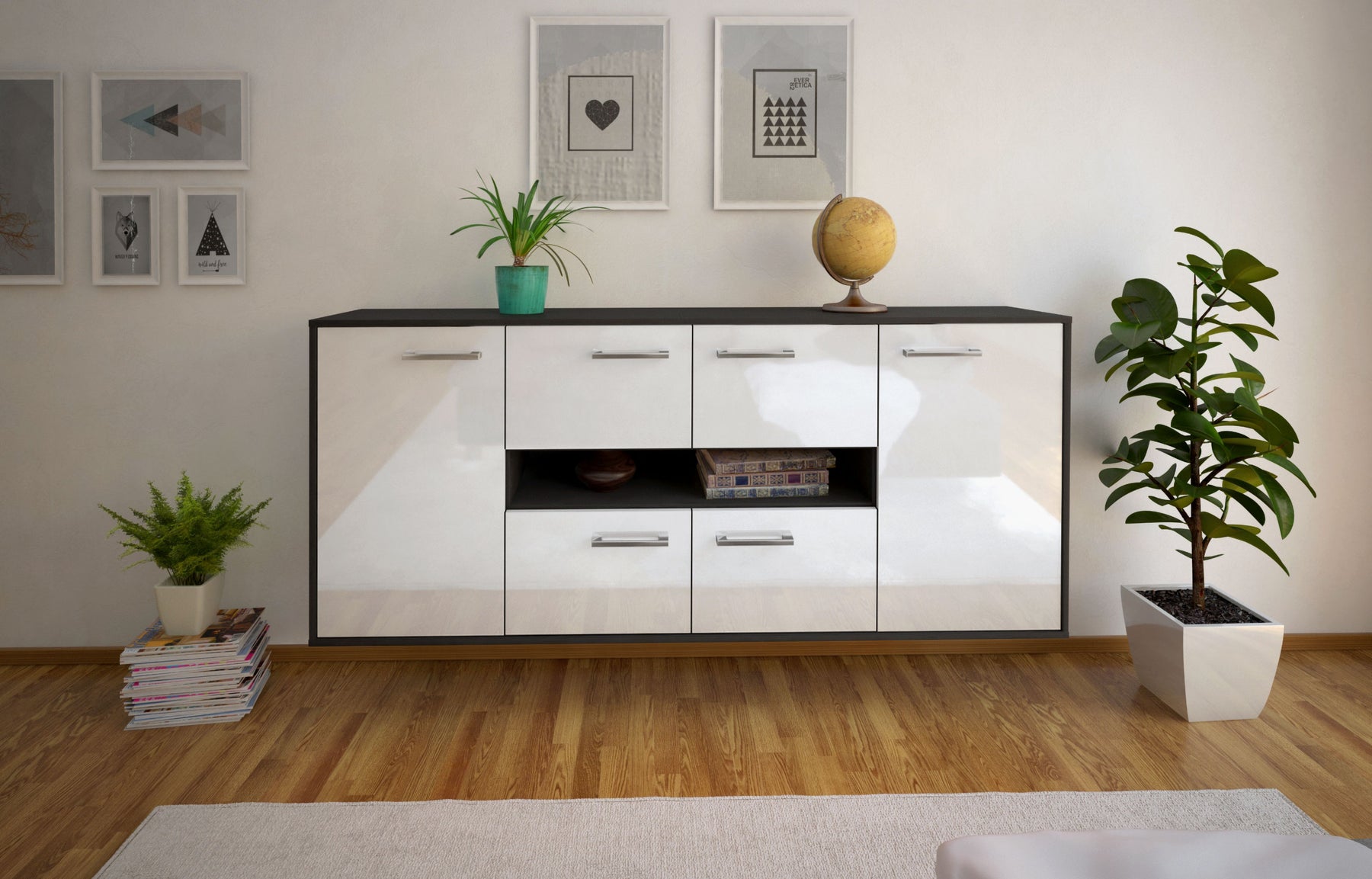 Sideboard Stamford, Weiß Studio (180x79x35cm) - Dekati GmbH