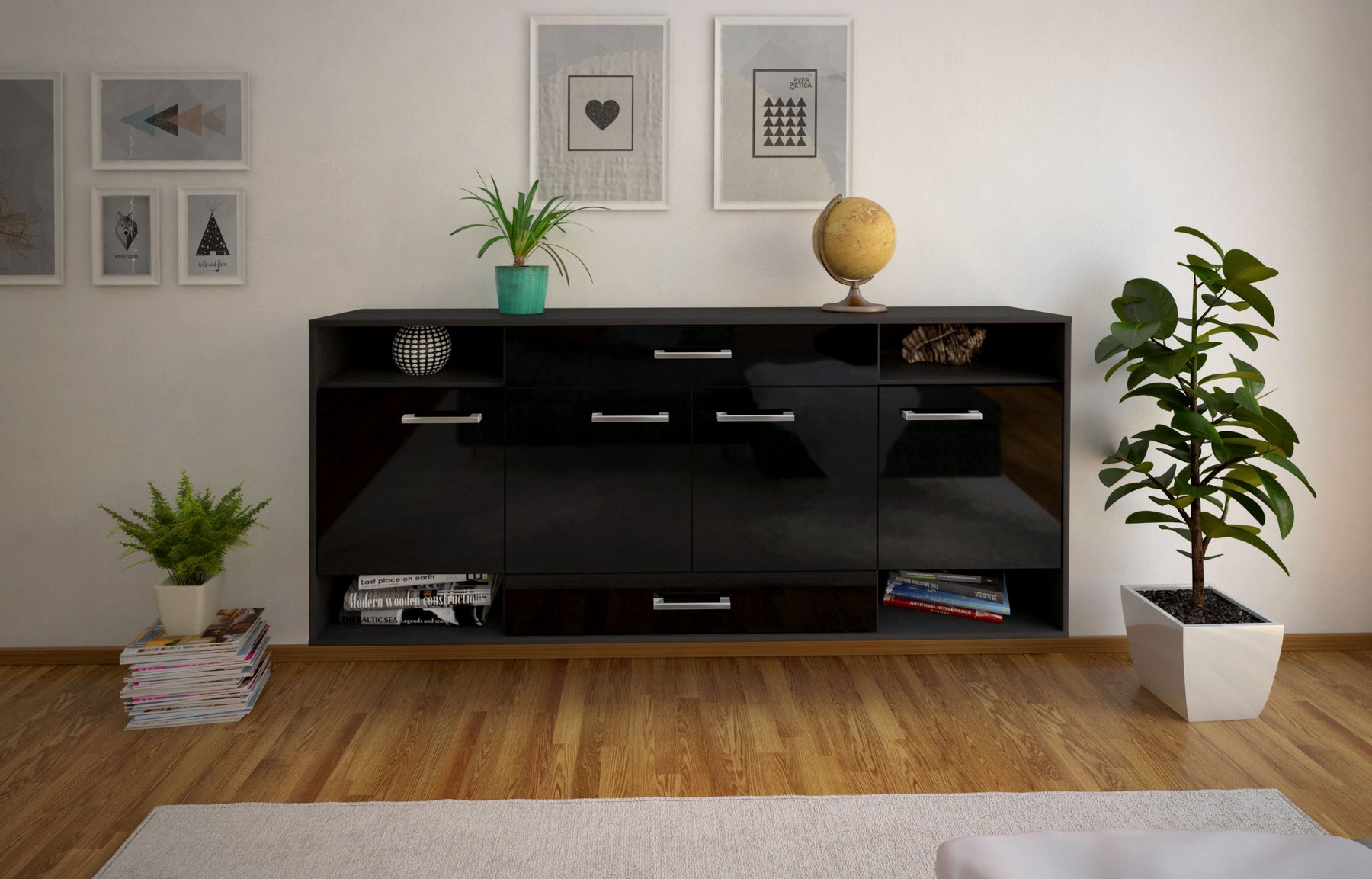 Sideboard Evansville, Schwarz Studio (180x79x35cm) - Dekati GmbH