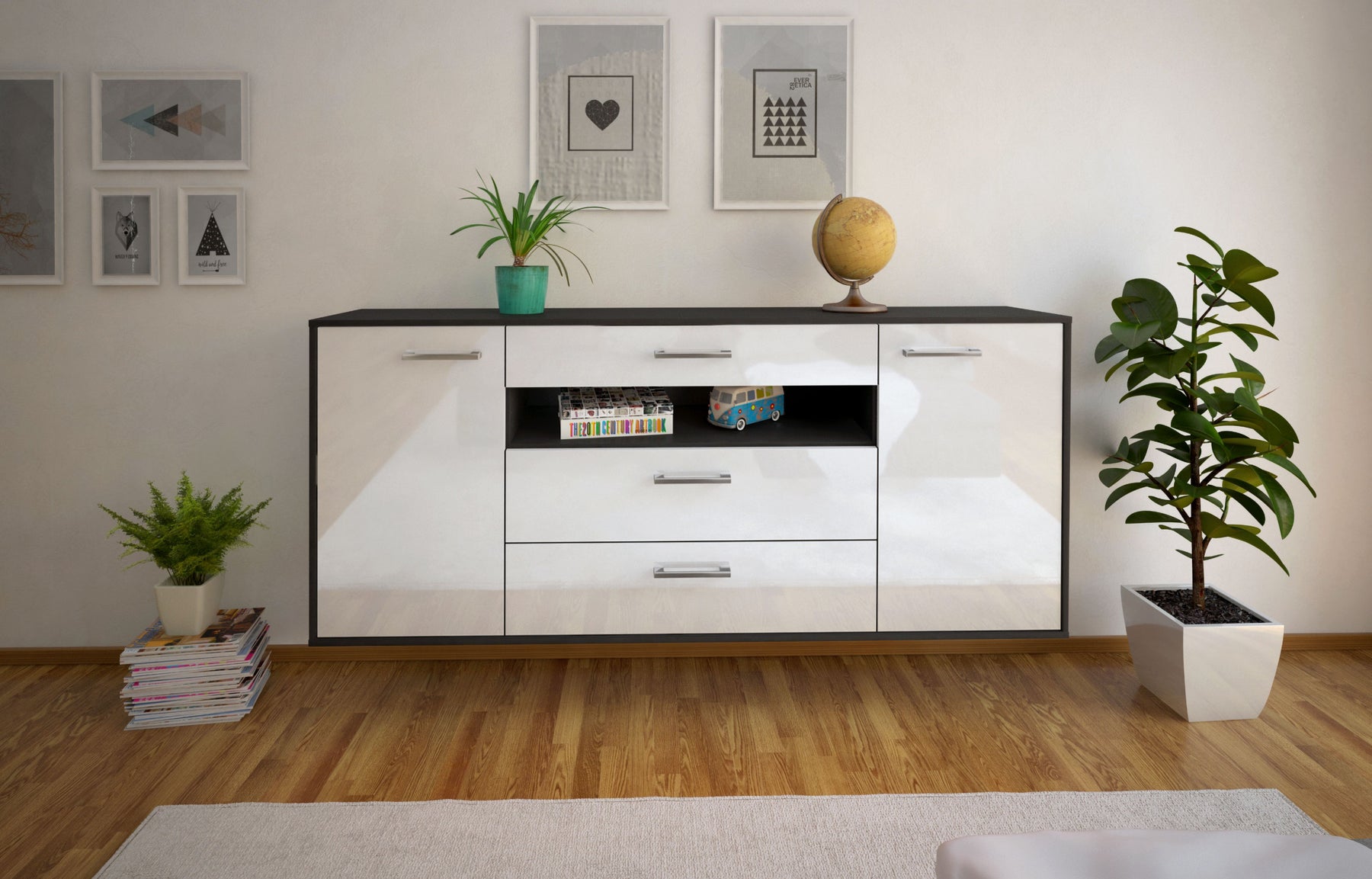 Sideboard Vallejo, Weiß Studio (180x79x35cm) - Dekati GmbH