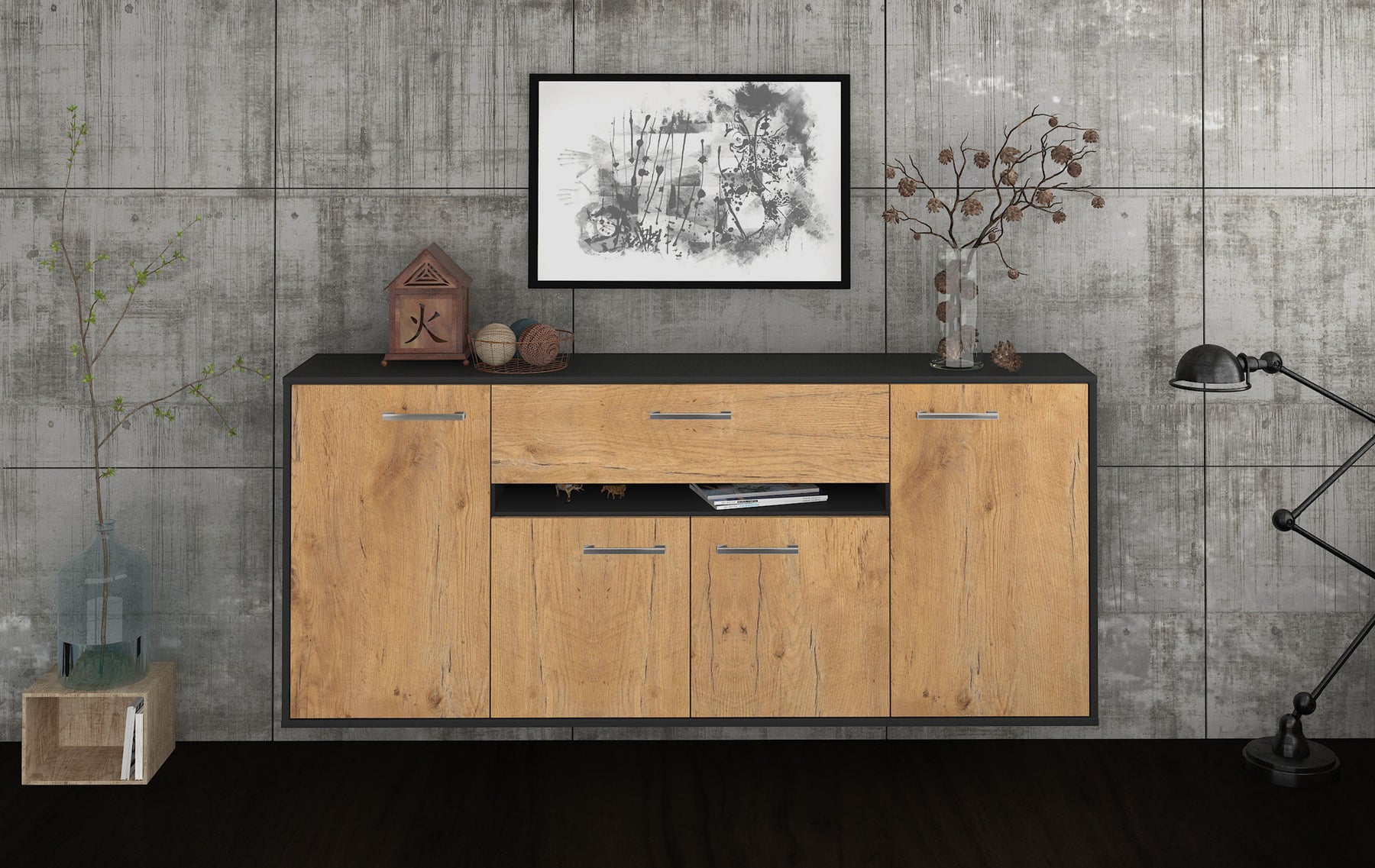 Sideboard Flint, Eiche Studio (180x79x35cm) - Dekati GmbH