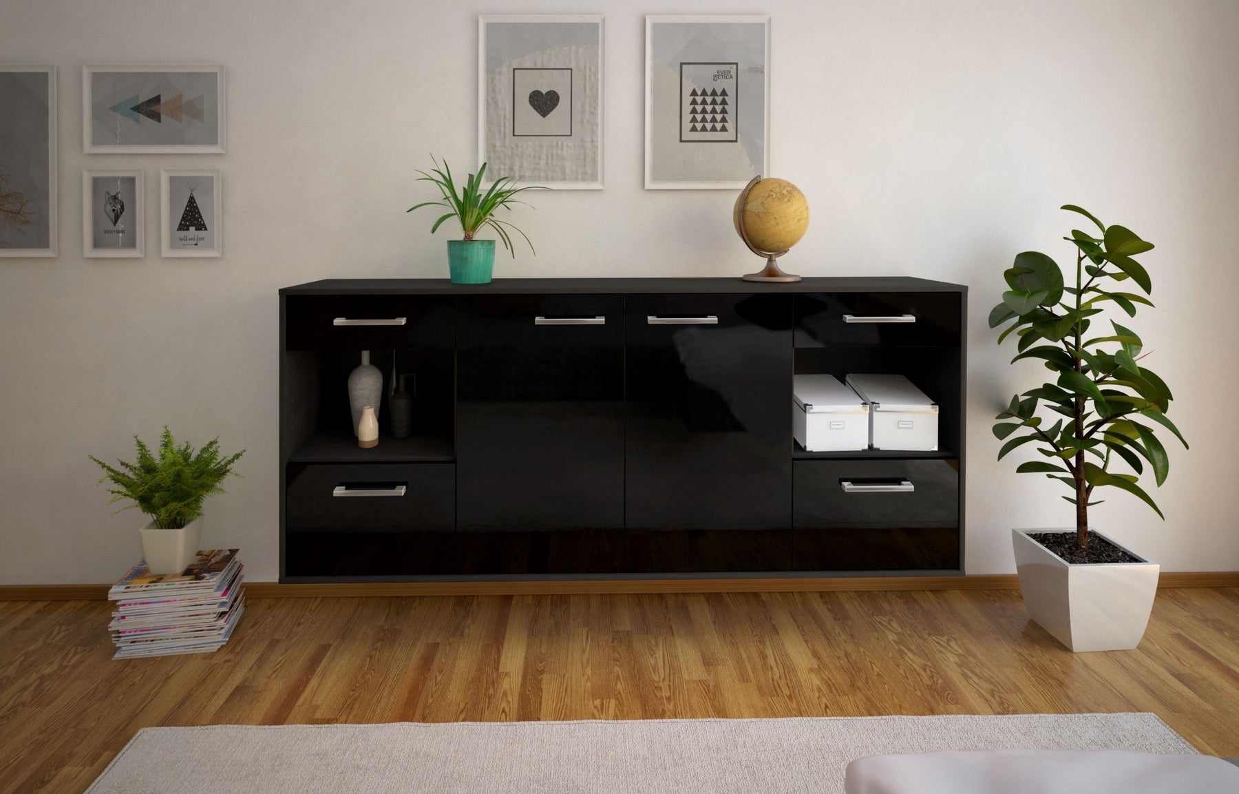 Sideboard Charleston, Schwarz Studio (180x79x35cm) - Dekati GmbH