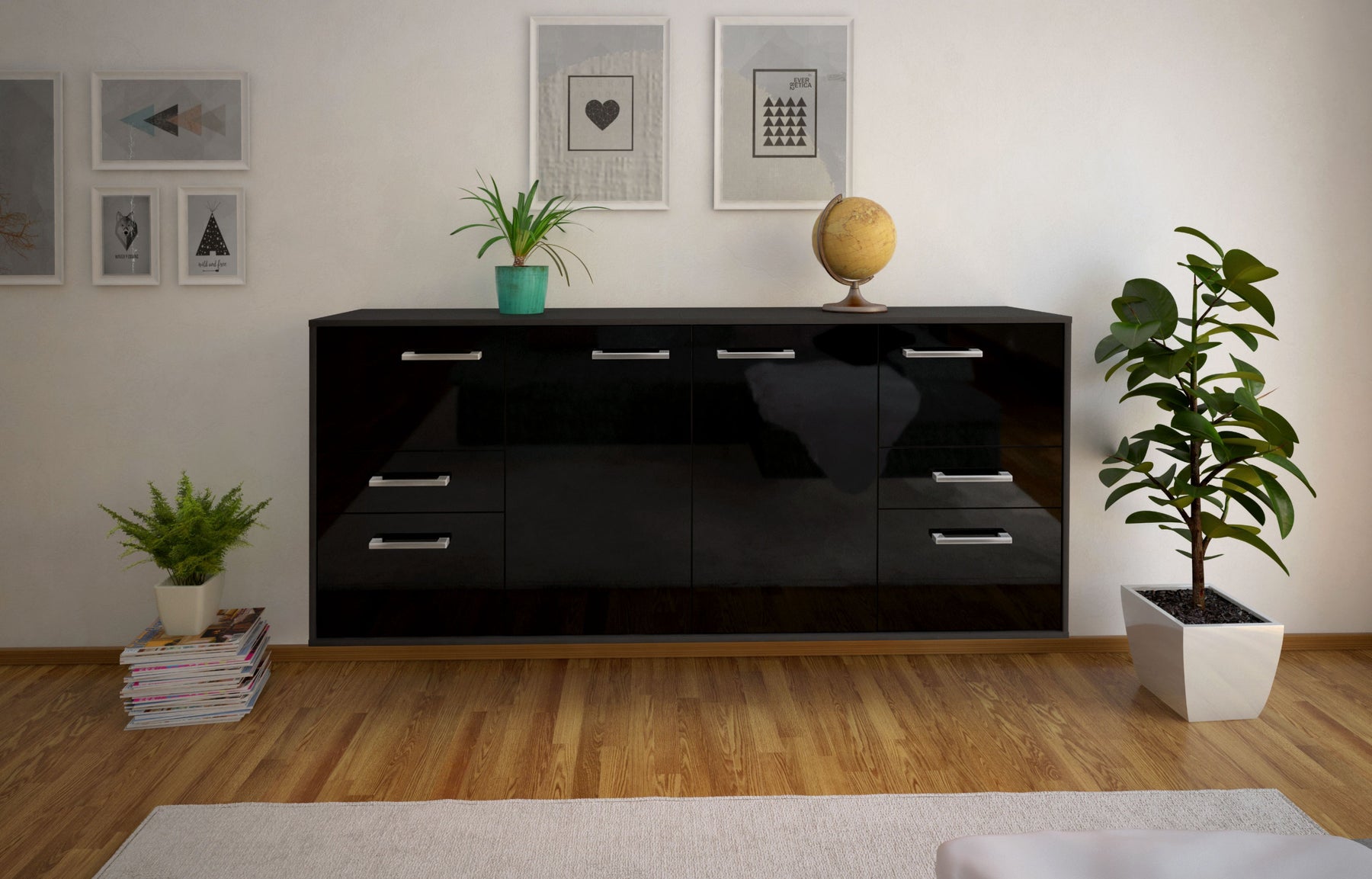 Sideboard Beaumont, Schwarz Studio (180x79x35cm) - Dekati GmbH