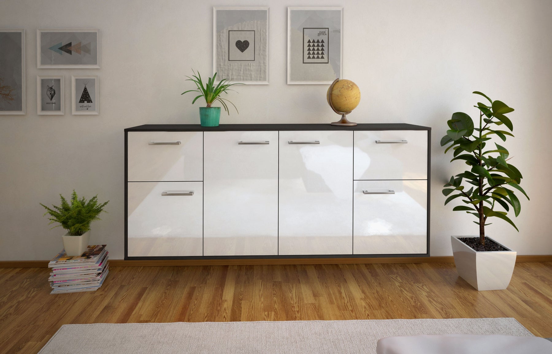 Sideboard Costa Mesa, Weiß Studio (180x79x35cm) - Dekati GmbH