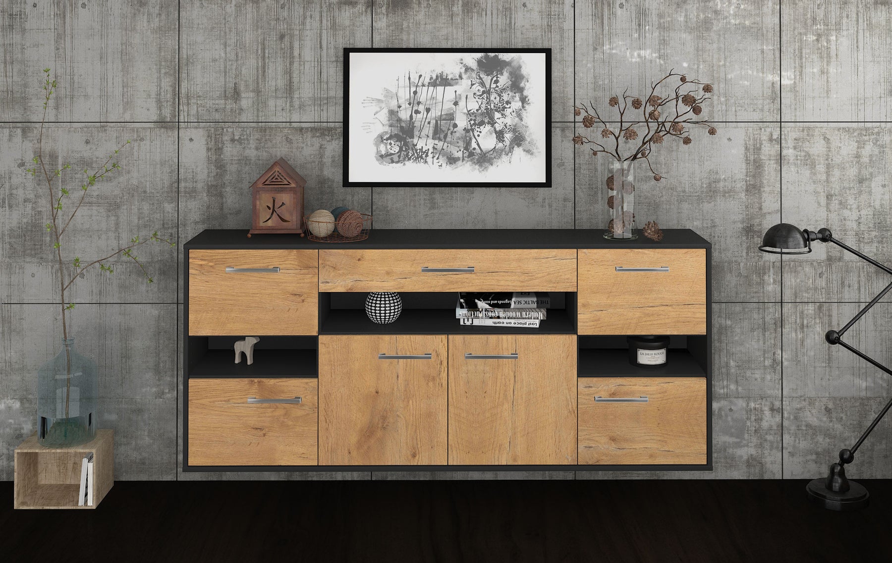 Sideboard Downey, Eiche Studio (180x79x35cm) - Dekati GmbH